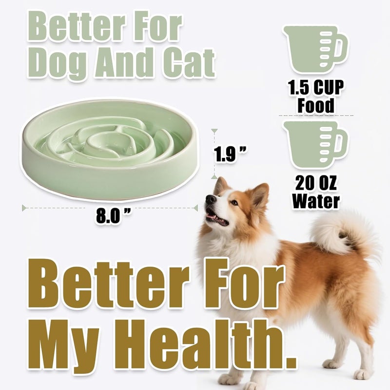 F'DIARY Ceramic Slow Feeder Dog Bowls with Anti-Slip, Slow Feeder & Non-Slip Design, Boredom and Anxiety Reducer, Suitable for All Breed Dogs and Cat (Ceramic-Green) - Image 2